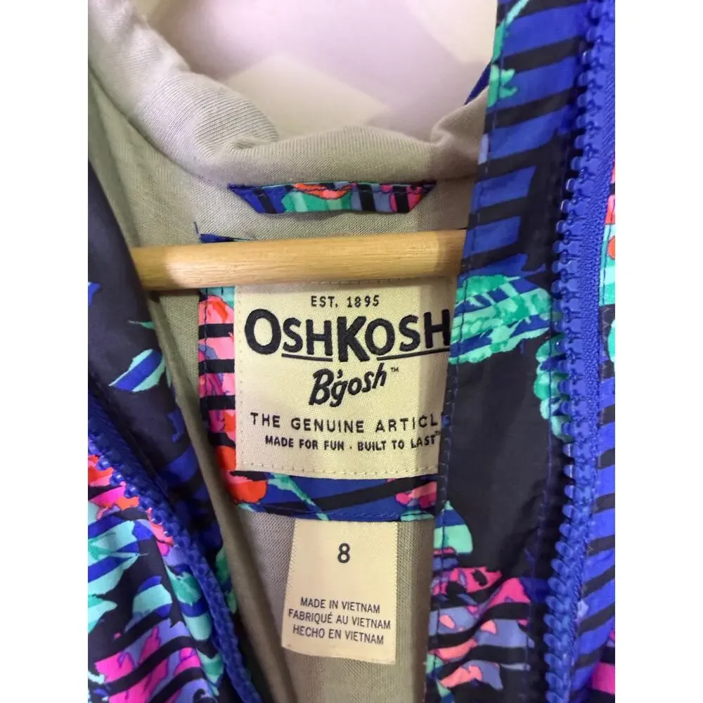 OshKosh B’gosh Girls Size 8 Floral Windbreaker Hooded Jacket 90s Blue